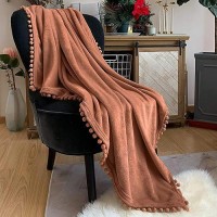 Lomao Flannel Blanket With Pompom Fringe Lightweight Cozy Bed Blanket Soft Throw Blanket Fit Couch Sofa Suitable For All Season