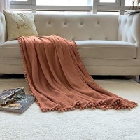 Lomao Flannel Blanket With Pompom Fringe Lightweight Cozy Bed Blanket Soft Throw Blanket Fit Couch Sofa Suitable For All Season