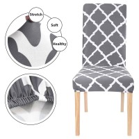 Searchi Waterproof Dining Room Chair Covers Set Of 6, Stretch Parsons Chair Slipcovers Removable Washable Kitchen Chair Protector Cover For Dining Room, Hotel, Banquet(Gray+White)