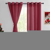 Hiasan Sheer Curtains For Bedroom With Tiebacks Light Filtering Semi Transparent Lightweight Voile Grommet Window Curtains For