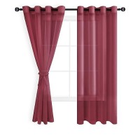 Hiasan Sheer Curtains For Bedroom With Tiebacks Light Filtering Semi Transparent Lightweight Voile Grommet Window Curtains For