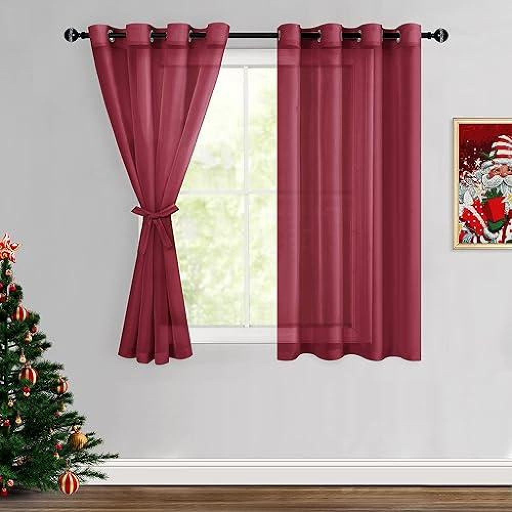 Hiasan Sheer Curtains 54 Inch Length With Tiebacks Grommet Light Filtering Semi Transparent Voile Drapes Grommet Window Curtain