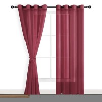 Hiasan Sheer Curtains 84 Inches Long With Tiebacks Light Filtering Semi Transparent Lightweight Voile Grommet Window Curtains F