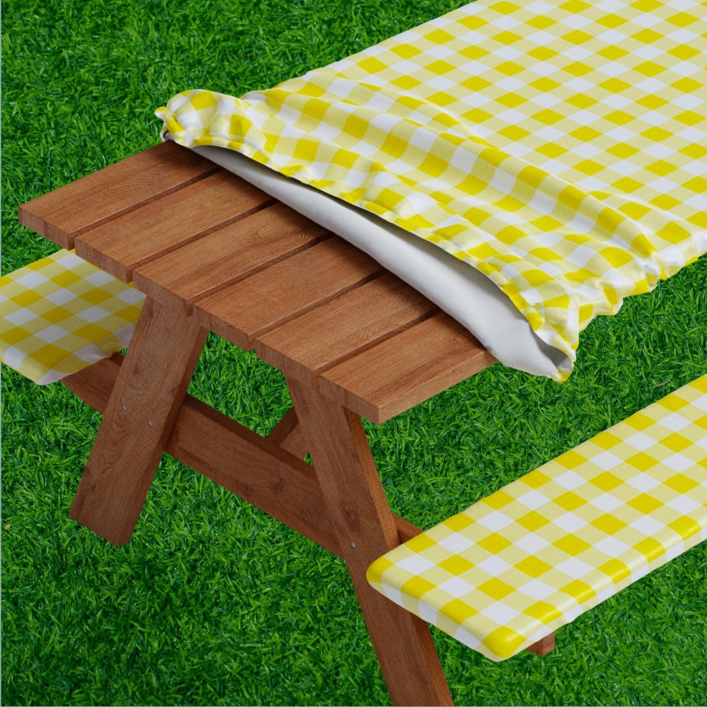 Sorfey Picnic Table Cover With Bench Covers -Fitted With Elastic, Vinyl With Flannel Back, Fits For Table 30