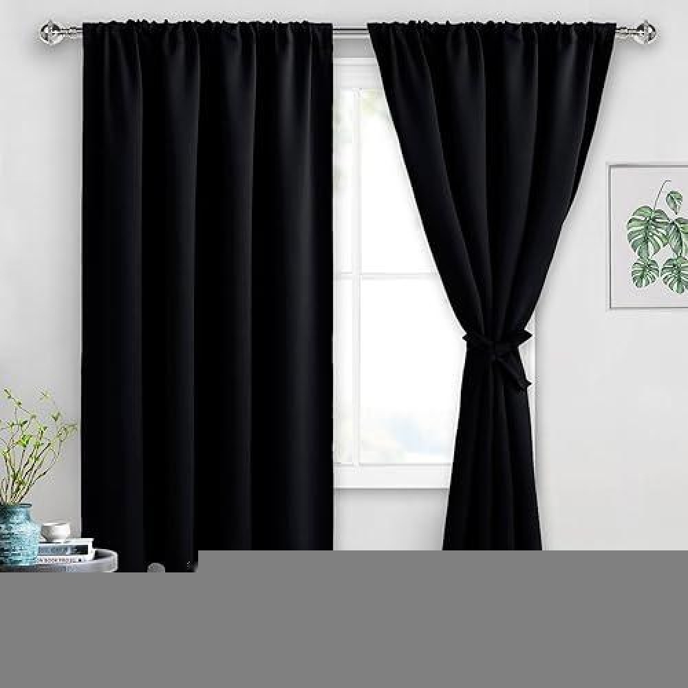 Jiuzhen 70 Inch Wide Black Out Curtains Thermal Insulated Room Darkening Blackout Curtains For Bedroom Living Room Noise Redu