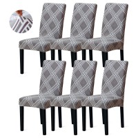 Sufdari Dining Chair Covers,Kitchen Chair Cover,Parsons Chair Slipcover,Spandex Chair Protectors For Dining Room Stretch Chairs Cover Set Of 6 -Gray Diamond