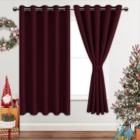 Jiuzhen Burgundy Blackout Curtains With Tiebacks Thermal Insulated Light Blocking And Noise Reducing Grommet Curtains For Bedro