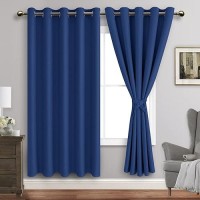 Jiuzhen Classic Blue Blackout Curtains With Tiebacks Thermal Insulated Light Blocking And Noise Reducing Grommet Curtains For A