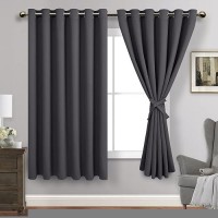 Jiuzhen Dark Grey Blackout Curtains With Tiebacks Thermal Insulated Light Blocking And Noise Reducing Grommet Curtains For Bedr