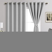 Jiuzhen Silver Grey Blackout Curtains With Tiebacks Thermal Insulated Light Blocking And Noise Reducing Grommet Curtains For An