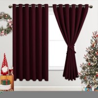 Jiuzhen Burgundy Blackout Curtains With Tiebacks Thermal Insulated Light Blocking And Noise Reducing Grommet Curtains For Bedro