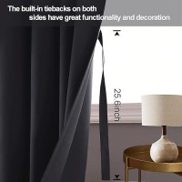 Jiuzhen Dark Grey Blackout Curtains With Tiebacks Thermal Insulated Light Blocking And Noise Reducing Grommet Curtains For Bedr