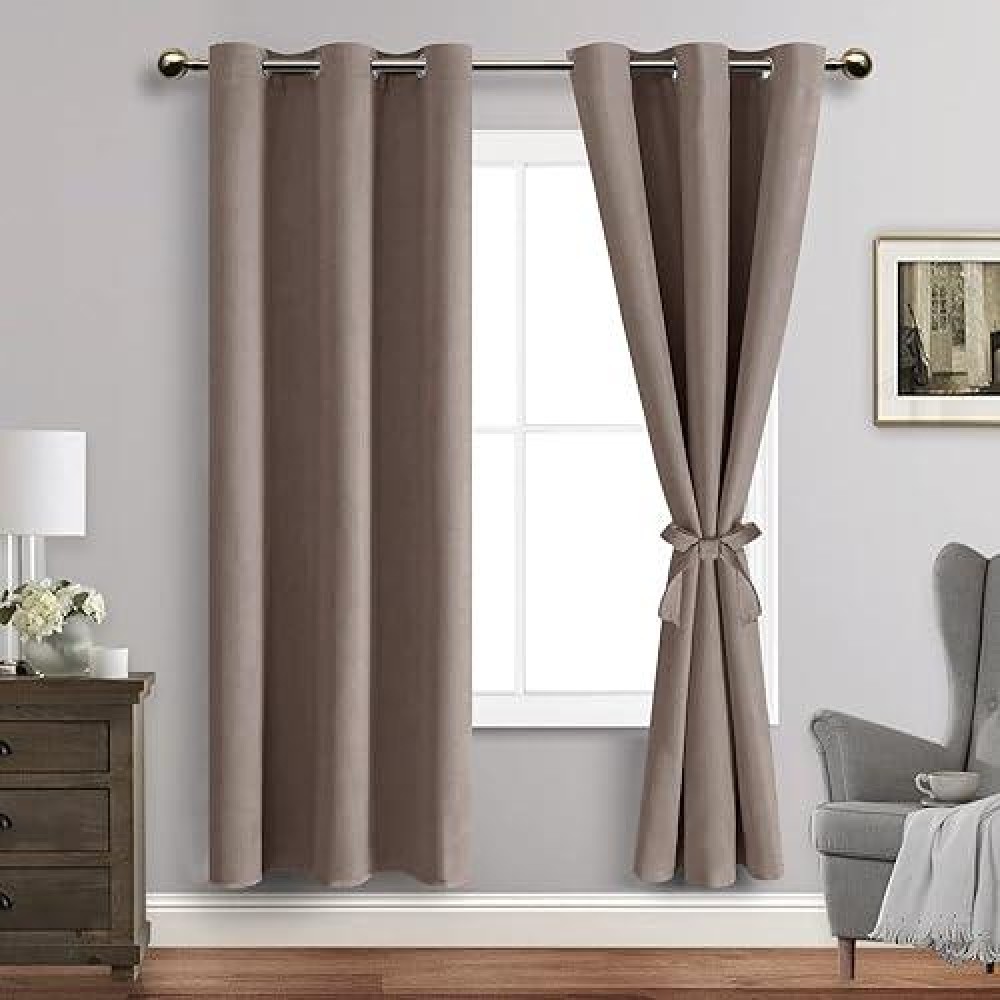 Jiuzhen Tan Blackout Curtains With Tiebacks Thermal Insulated Light Blocking And Noise Reducing Grommet Curtains For Bedroom