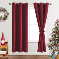 Jiuzhen Red Blackout Curtains With Tiebacks Thermal Insulated Light Blocking And Noise Reducing Grommet Curtains For Bedroom