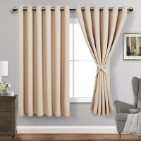 Jiuzhen Beige Blackout Curtains With Tiebacks Thermal Insulated Light Blocking And Noise Reducing Grommet Curtains For Bedroo