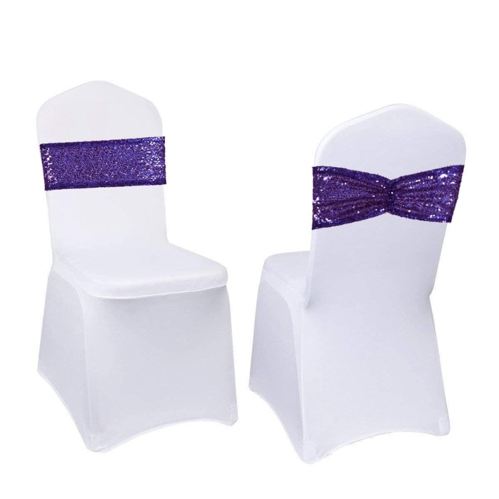 Eternal Beauty Set Of 20 Sequin Chair Sashes Purple Chair Sashes For Wedding Hotel Party Banquet Chairs Decorations