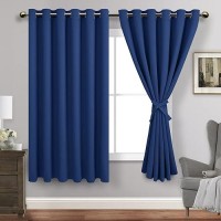 Jiuzhen Classic Blue Blackout Curtains With Tiebacks Thermal Insulated Light Blocking And Noise Reducing Grommet Curtains For A