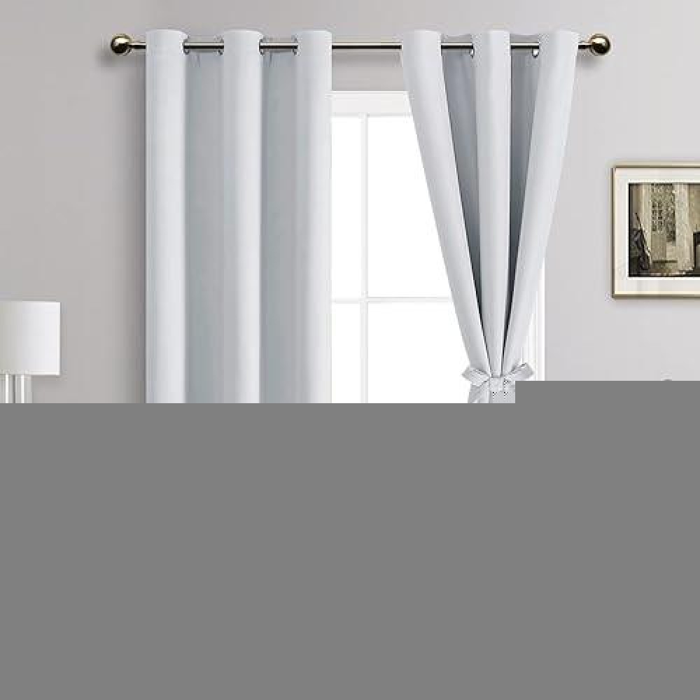 Jiuzhen Greyish White Blackout Curtains With Tiebacks Thermal Insulated Light Blocking And Noise Reducing Grommet Curtains For