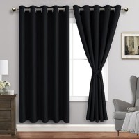 Jiuzhen Black Blackout Curtains With Tiebacks Thermal Insulated Light Blocking And Noise Reducing Grommet Curtains For Bedroo