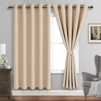 Jiuzhen Beige Blackout Curtains With Tiebacks Thermal Insulated Light Blocking And Noise Reducing Grommet Curtains For Bedroo