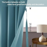 Jiuzhen Turquoise Blackout Curtains With Tiebacks Thermal Insulated Light Blocking And Noise Reducing Grommet Curtains For Bedr