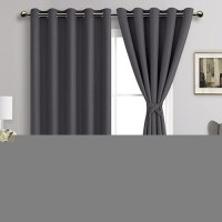 Jiuzhen Dark Grey Blackout Curtains With Tiebacks Thermal Insulated Light Blocking And Noise Reducing Grommet Curtains For Bedr