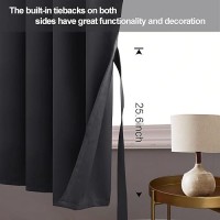 Jiuzhen Dark Grey Blackout Curtains With Tiebacks Thermal Insulated Light Blocking And Noise Reducing Grommet Curtains For Bedr