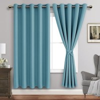 Jiuzhen Turquoise Blackout Curtains With Tiebacks Thermal Insulated Light Blocking And Noise Reducing Grommet Curtains For Bedr