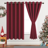 Jiuzhen Red Blackout Curtains With Tiebacks Thermal Insulated Light Blocking And Noise Reducing Grommet Curtains For Bedroom