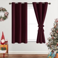 Jiuzhen Burgundy Blackout Curtains With Tiebacks Thermal Insulated Light Blocking And Noise Reducing Grommet Curtains For Bedro