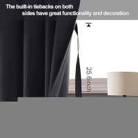 Jiuzhen Dark Grey Blackout Curtains With Tiebacks Thermal Insulated Light Blocking And Noise Reducing Grommet Curtains For Bedr