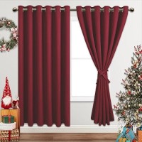 Jiuzhen Red Blackout Curtains With Tiebacks Thermal Insulated Light Blocking And Noise Reducing Grommet Curtains For Bedroom