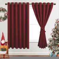 Jiuzhen Red Blackout Curtains With Tiebacks Thermal Insulated Light Blocking And Noise Reducing Grommet Curtains For Bedroom