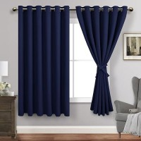 Jiuzhen Navy Blue Blackout Curtains With Tiebacks Thermal Insulated Light Blocking And Noise Reducing Grommet Curtains For Bedr