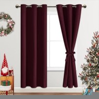 Jiuzhen Burgundy Blackout Curtains With Tiebacks Thermal Insulated Light Blocking And Noise Reducing Grommet Curtains For Bedro