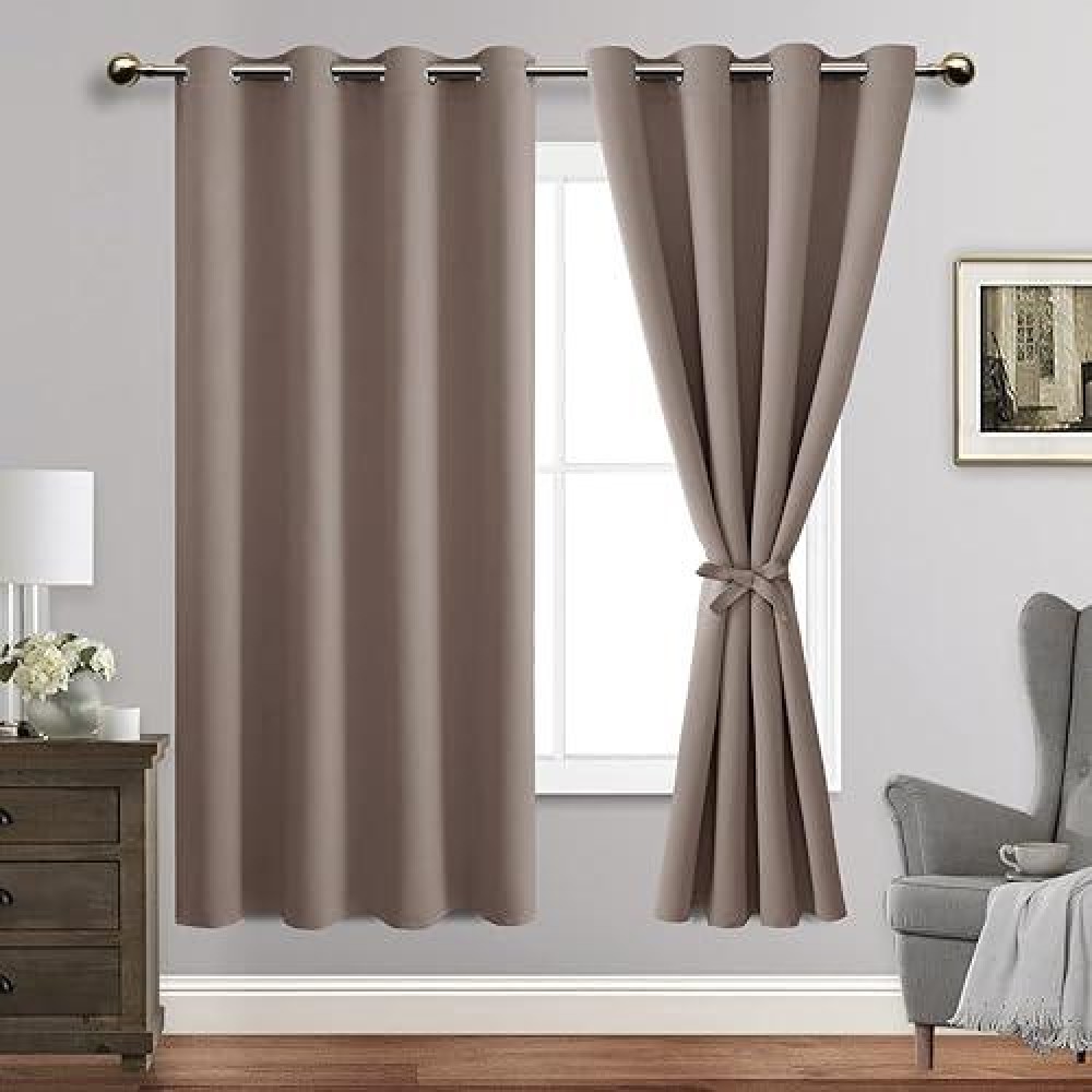 Jiuzhen Tan Blackout Curtains With Tiebacks Thermal Insulated Light Blocking And Noise Reducing Grommet Curtains For Bedroom