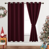 Jiuzhen Burgundy Blackout Curtains With Tiebacks Thermal Insulated Light Blocking And Noise Reducing Grommet Curtains For Bedro