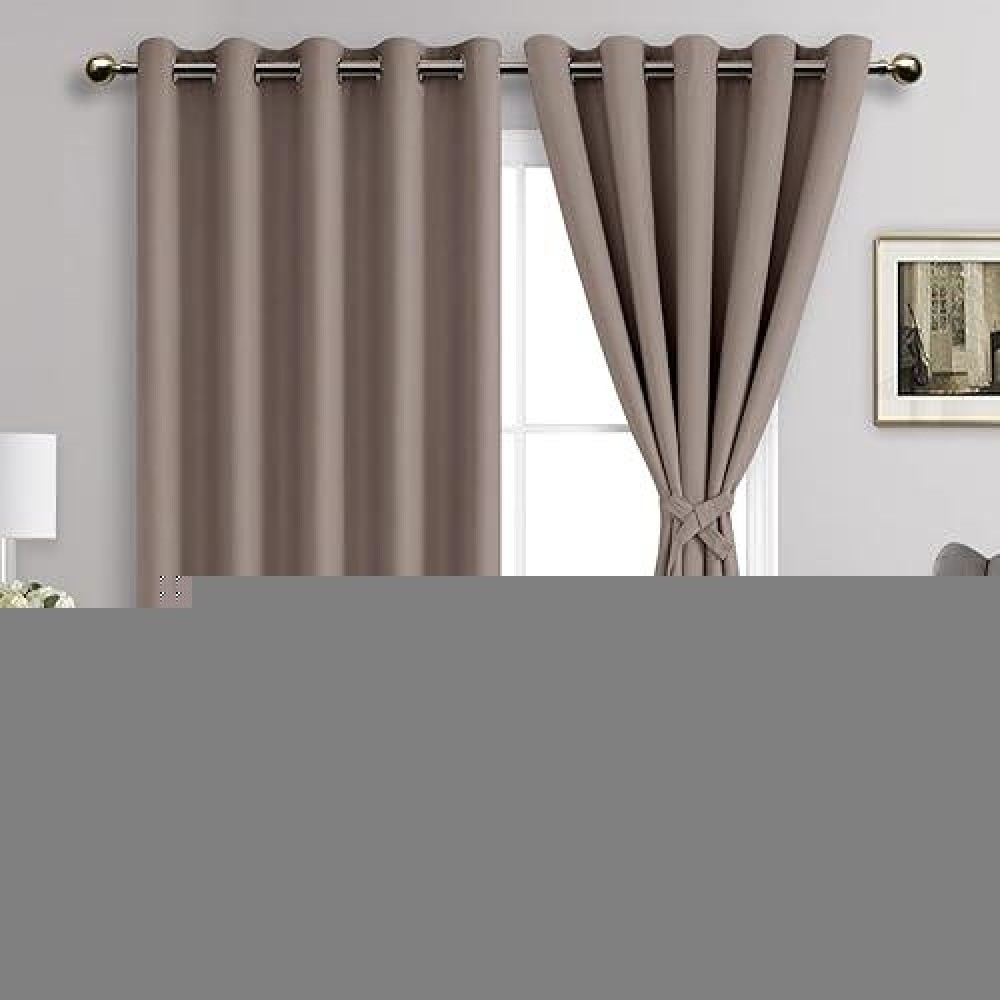 Jiuzhen Tan Blackout Curtains With Tiebacks Thermal Insulated Light Blocking And Noise Reducing Grommet Curtains For Bedroom