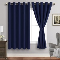 Jiuzhen Navy Blue Blackout Curtains With Tiebacks Thermal Insulated Light Blocking And Noise Reducing Grommet Curtains For Bedr