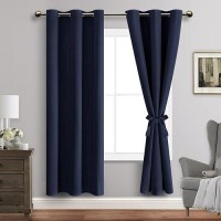 Jiuzhen Navy Blackout Curtains With Tiebacks Thermal Insulated Light Blocking And Noise Reducing Grommet Curtains For Bedroom