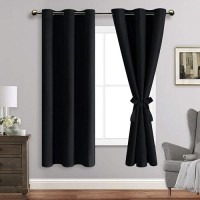 Jiuzhen Black Blackout Curtains With Tiebacks Thermal Insulated Light Blocking And Noise Reducing Grommet Curtains For Bedroo