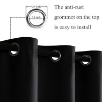 Jiuzhen Black Blackout Curtains With Tiebacks Thermal Insulated Light Blocking And Noise Reducing Grommet Curtains For Bedroo