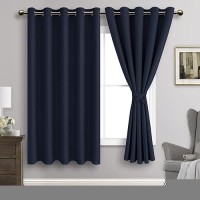 Jiuzhen Navy Blackout Curtains With Tiebacks Thermal Insulated Light Blocking And Noise Reducing Grommet Curtains For Bedroom