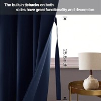 Jiuzhen Navy Blackout Curtains With Tiebacks Thermal Insulated Light Blocking And Noise Reducing Grommet Curtains For Bedroom