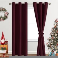 Jiuzhen Burgundy Blackout Curtains With Tiebacks Thermal Insulated Light Blocking And Noise Reducing Grommet Curtains For Bedro