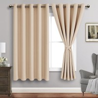 Jiuzhen Beige Blackout Curtains With Tiebacks Thermal Insulated Light Blocking And Noise Reducing Grommet Curtains For Bedroo