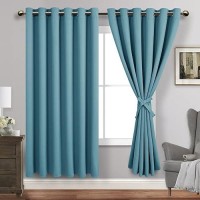 Jiuzhen Turquoise Blackout Curtains With Tiebacks Thermal Insulated Light Blocking And Noise Reducing Grommet Curtains For Bedr