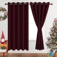 Jiuzhen Burgundy Blackout Curtains With Tiebacks Thermal Insulated Light Blocking And Noise Reducing Grommet Curtains For Bedro