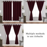 Jiuzhen Burgundy Blackout Curtains With Tiebacks Thermal Insulated Light Blocking And Noise Reducing Grommet Curtains For Bedro