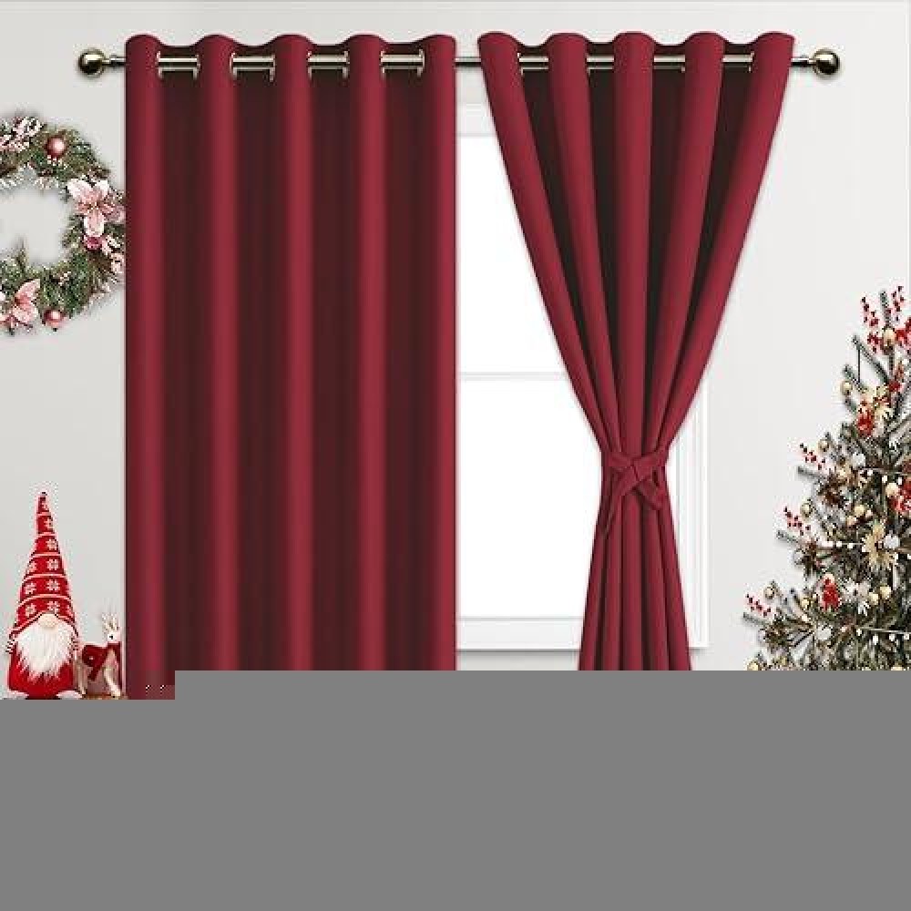 Jiuzhen Red Blackout Curtains With Tiebacks Thermal Insulated Light Blocking And Noise Reducing Grommet Curtains For Bedroom